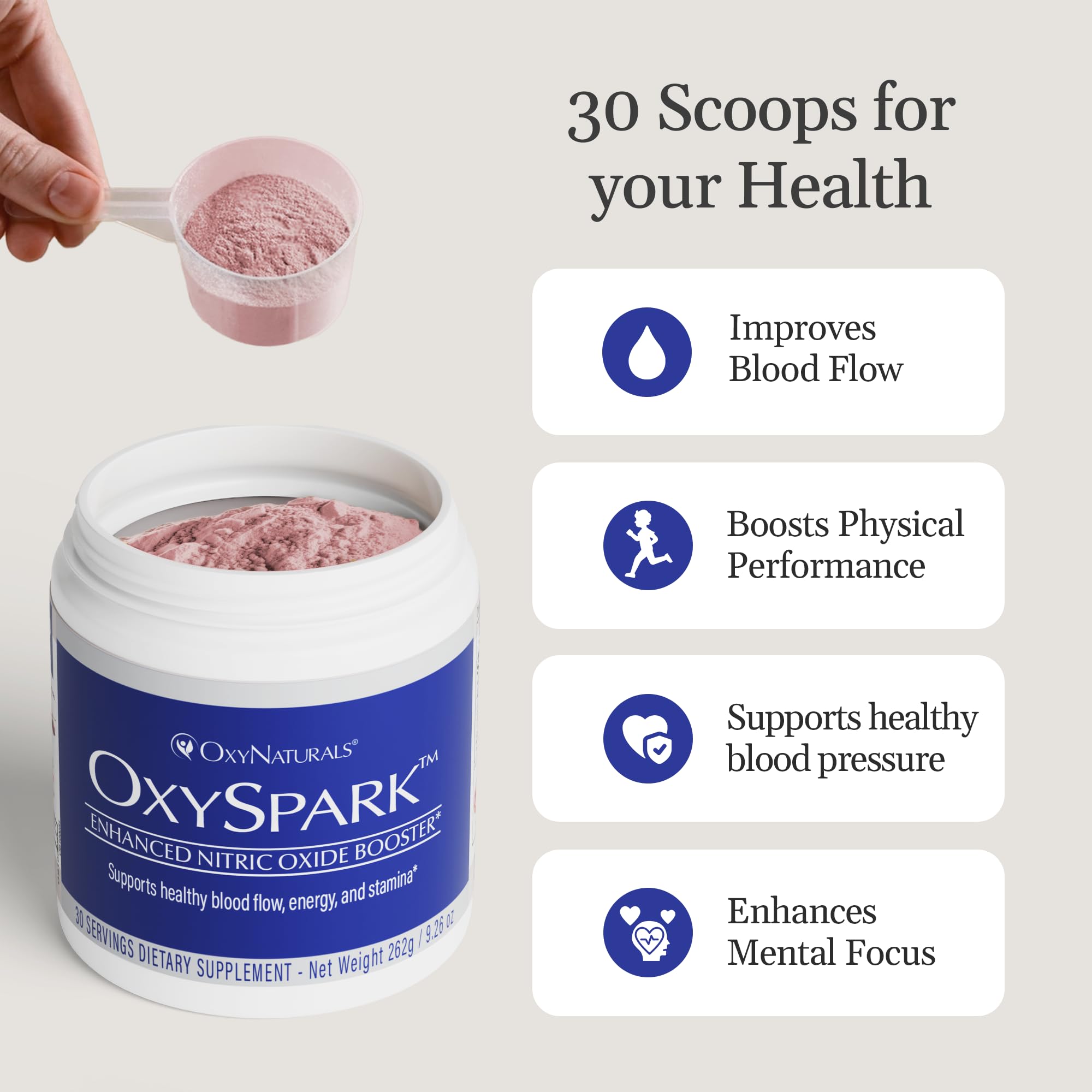 OxySpark-packaging-box showcases 30 servings per bottle