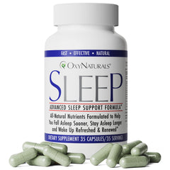 OxyNaturals Sleep bottle on nightstand promotes a calming nighttime routine