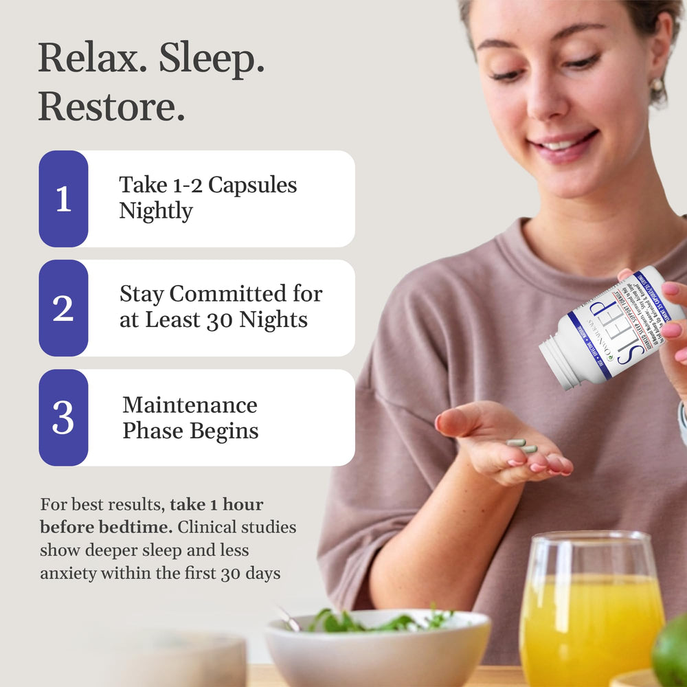 OxyNaturals Sleep chamomile lemon balm blend supports winding down.