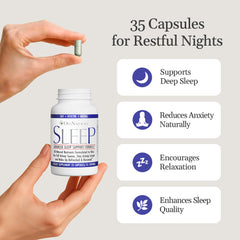 OxyNaturals Sleep bottle beside a glass of water ready for bedtime.
