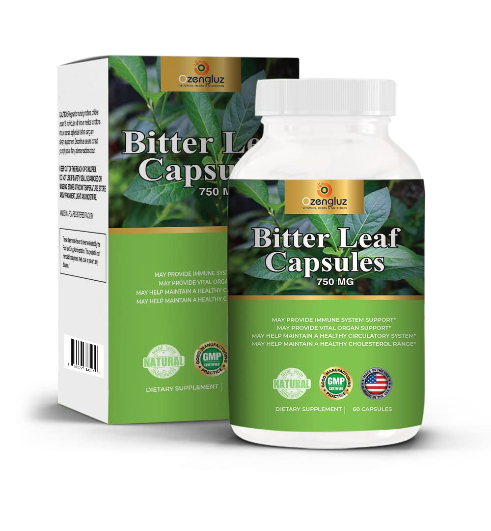 Ozengluz Bitter Leaf Capsules bottle front view supports daily detox and immune wellness.