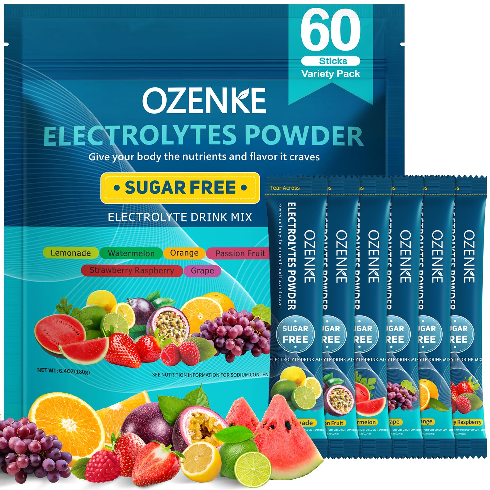 OZENKE electrolyte lemonade packet for on-the-go hydration.