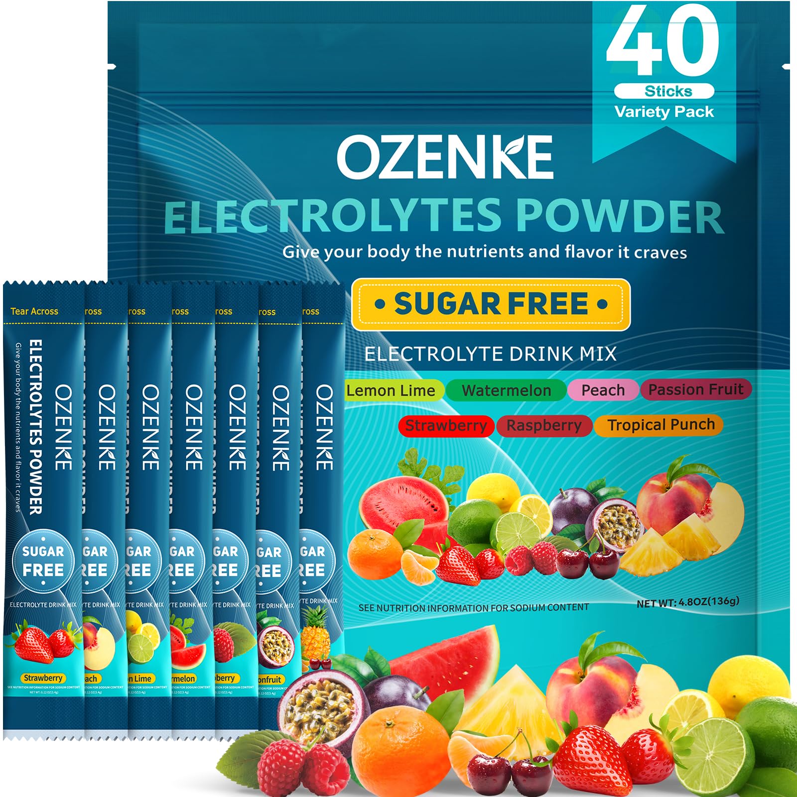 OZENKE electrolyte packets packaging for easy hydration on the go