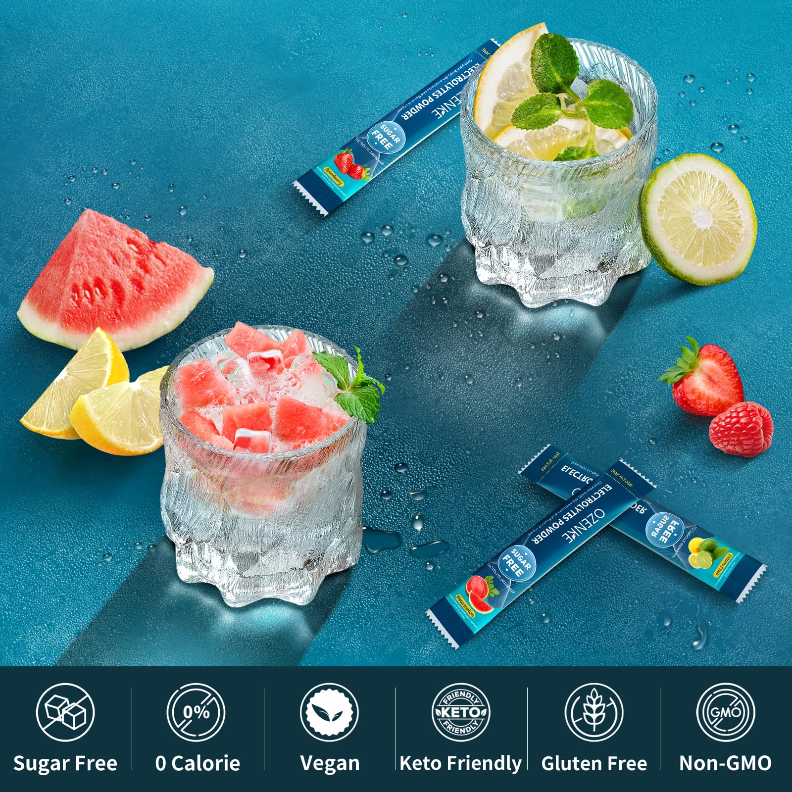OZENKE lemon-strawberry flavor image ideal for daily hydration.