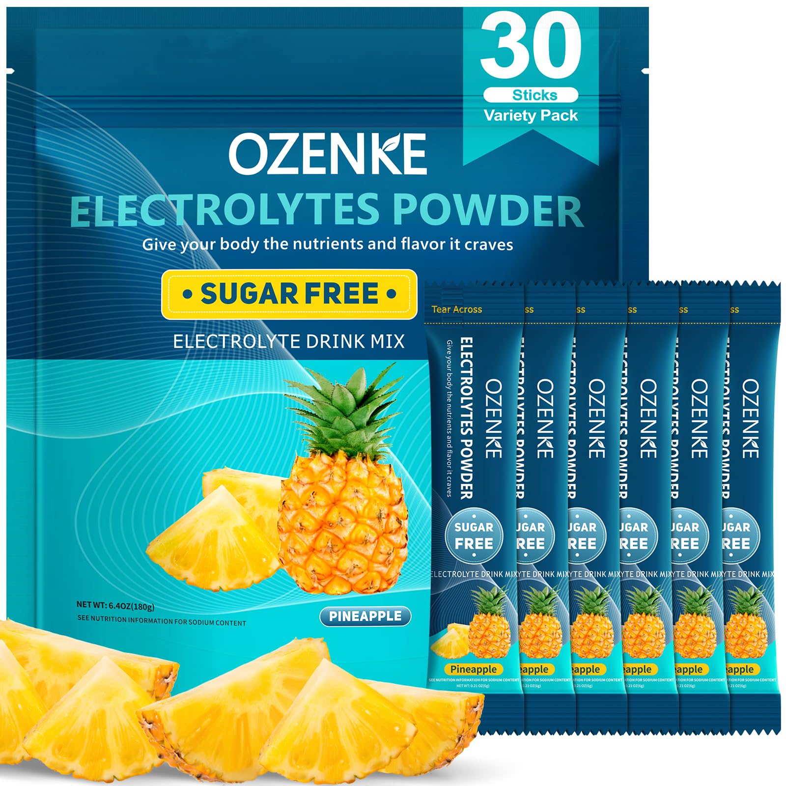 OZENKE pineapple electrolyte sticks enable on-the-go hydration.