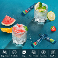 OZENKE Watermelon electrolyte packet open demonstrates rapid mix and flavor release.