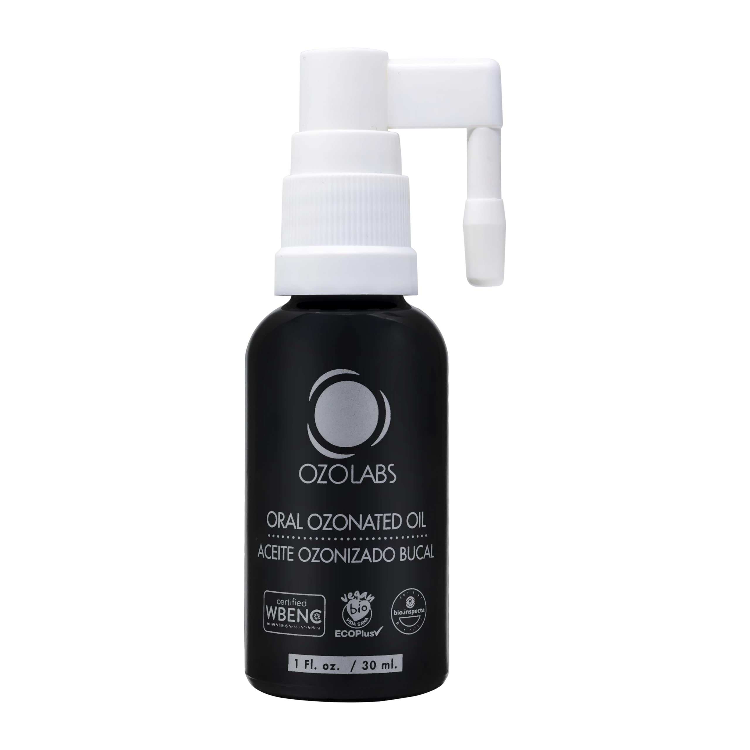 OZOLABS Oral Ozonated Formula bottle showing pure ozone oil for gum support and daily care