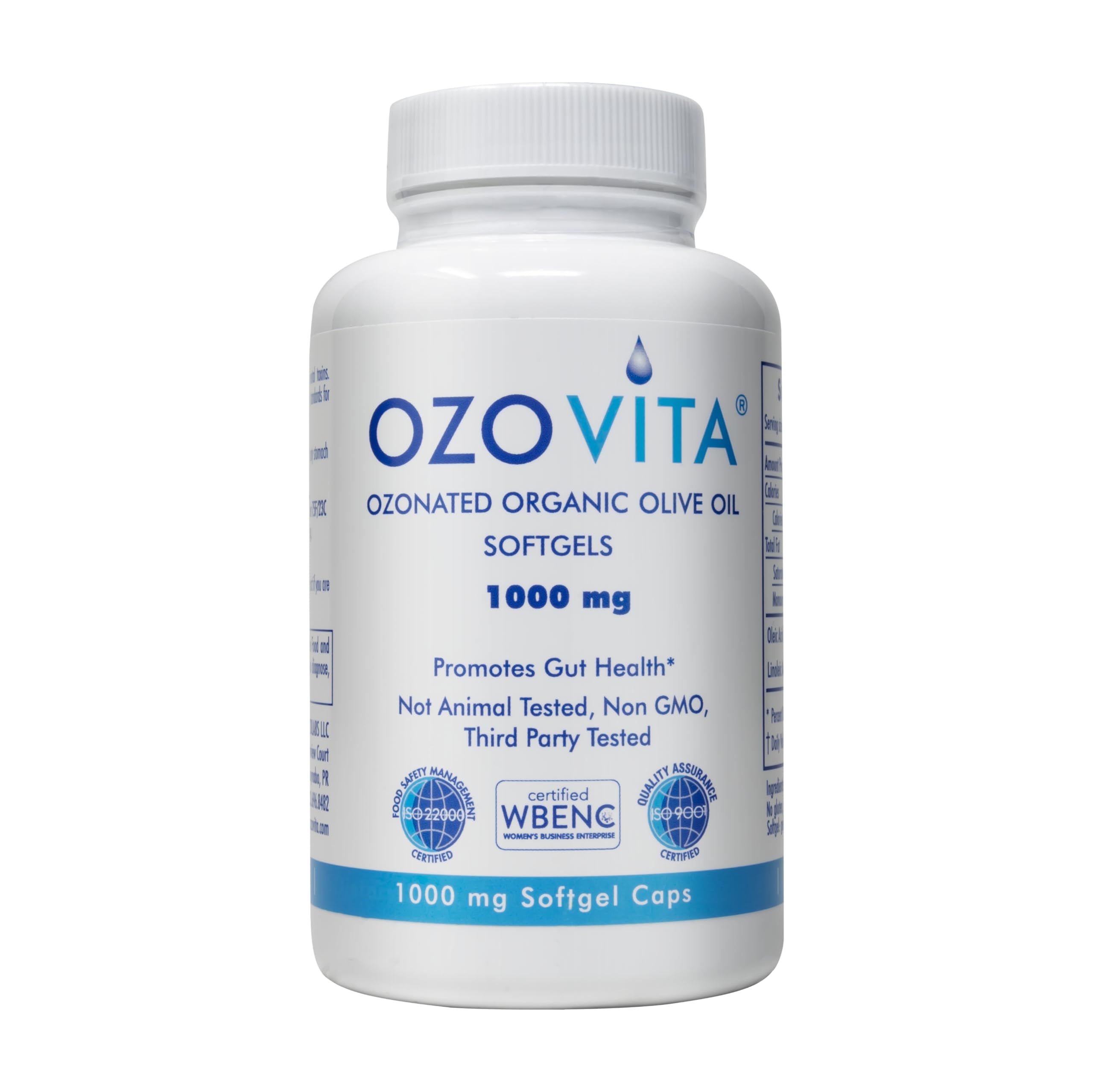 OZOVITA ozonated olive oil softgel bottle showing a 60-count supply for immune and gut support