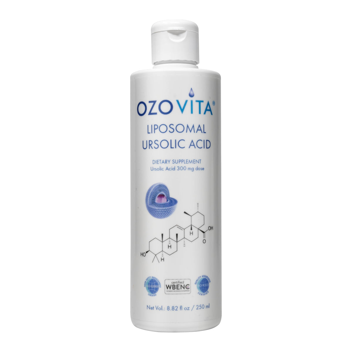 OZOVITA liposomal ursolic acid bottle showcases premium cellular support.