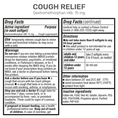 P Puregen Labs cough relief label closeup highlights easy-to-swallow softgels.