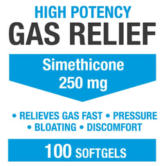 P Puregen Labs gas relief capsules back-label with dosage guidance.