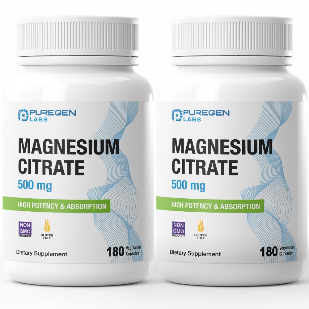 P Puregen Labs Magnesium Citrate 500 mg bottle front view for daily support