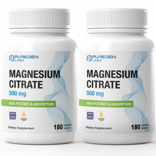 P Puregen Labs Magnesium Citrate 500 mg bottle front view for daily support