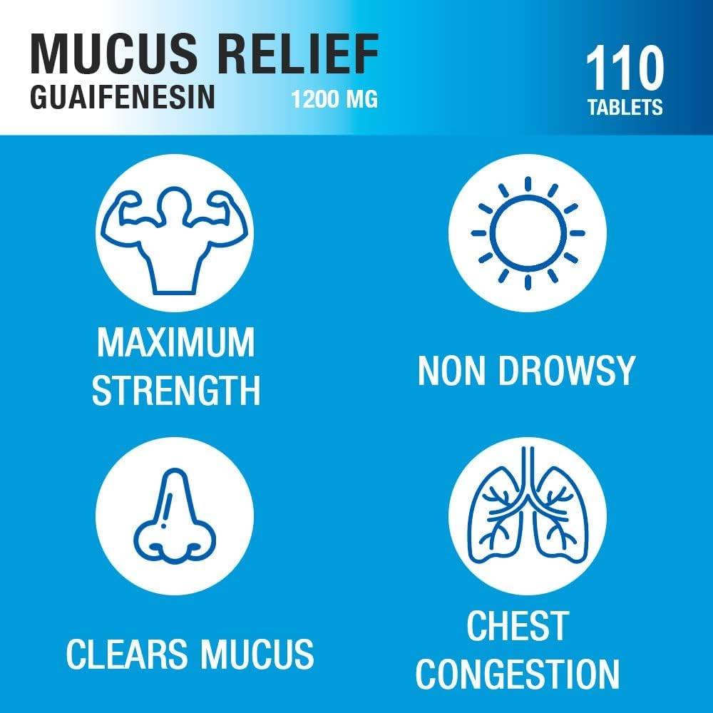 P Puregen Labs Mucus Relief tablet close-up showing bi-layer design for long-lasting effect