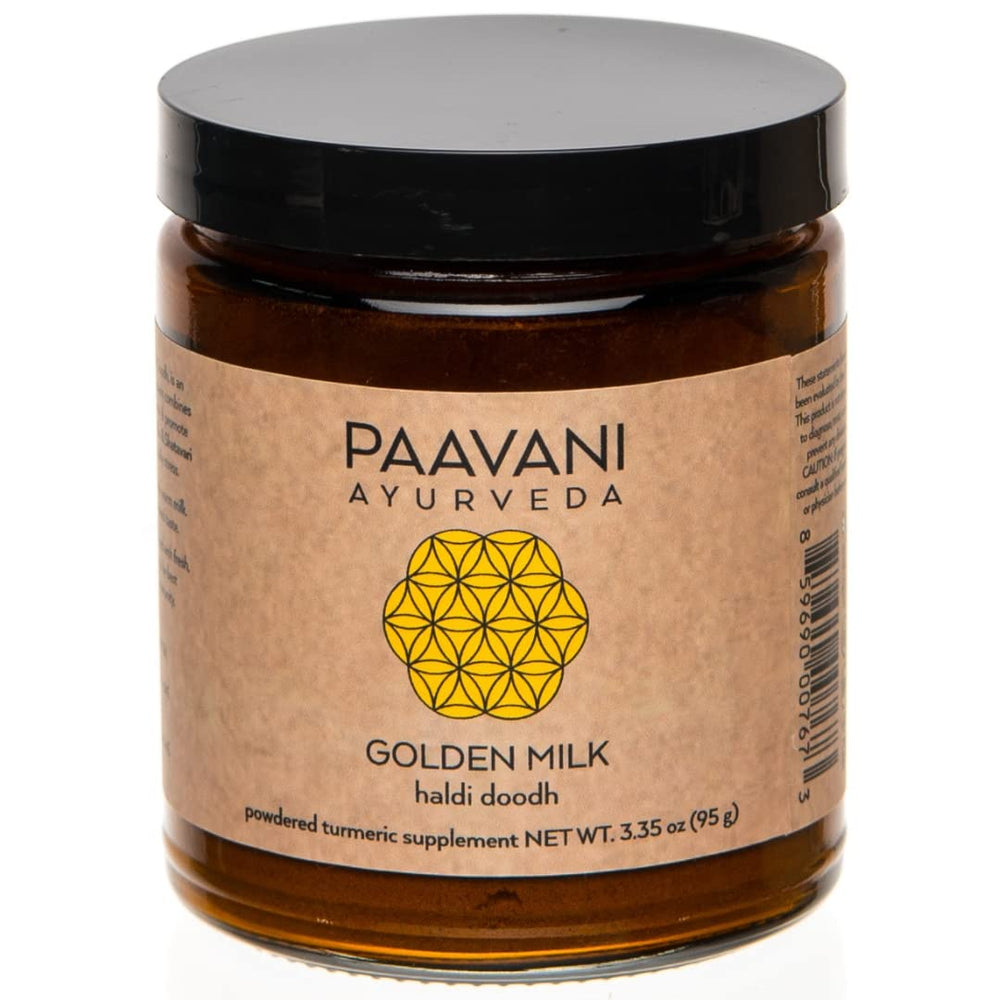 PAAVANI Golden Milk powder jar ready for a soothing evening ritual.