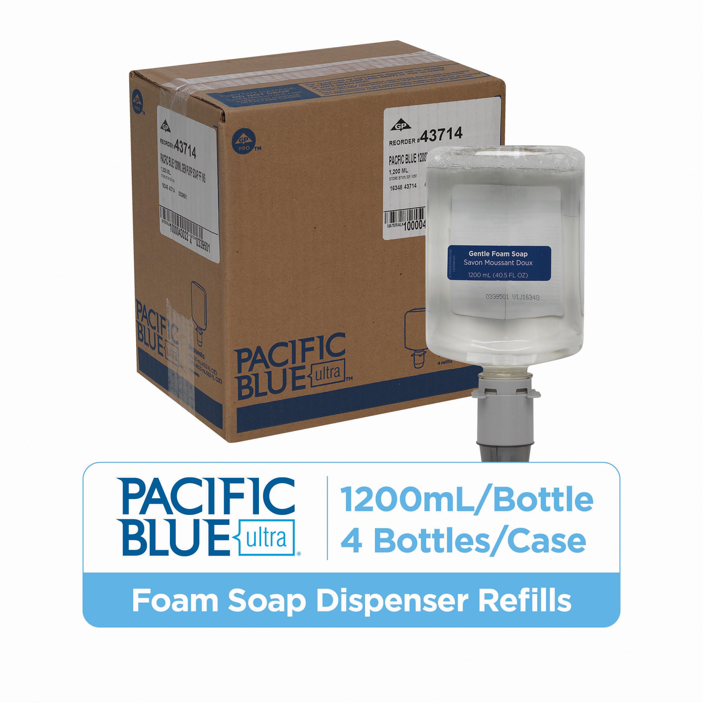 Pacific Blue Ultra fragrance-free formula label highlights skin-friendly use.