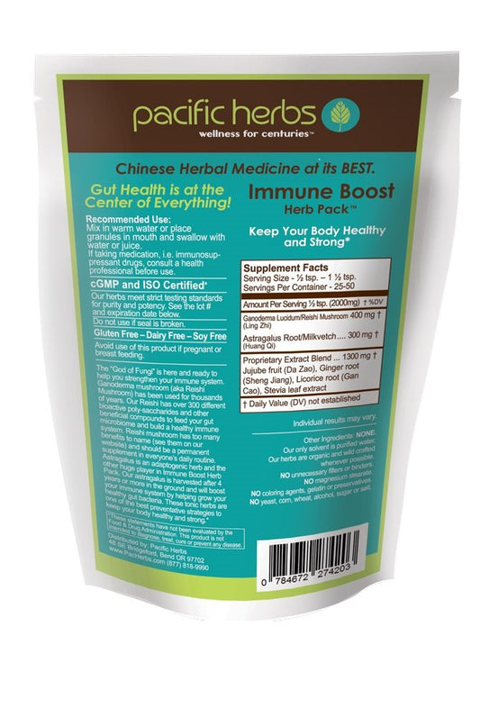 Close-up of Pacific Herbs Immune Boost granules for fast, potent herbal support.