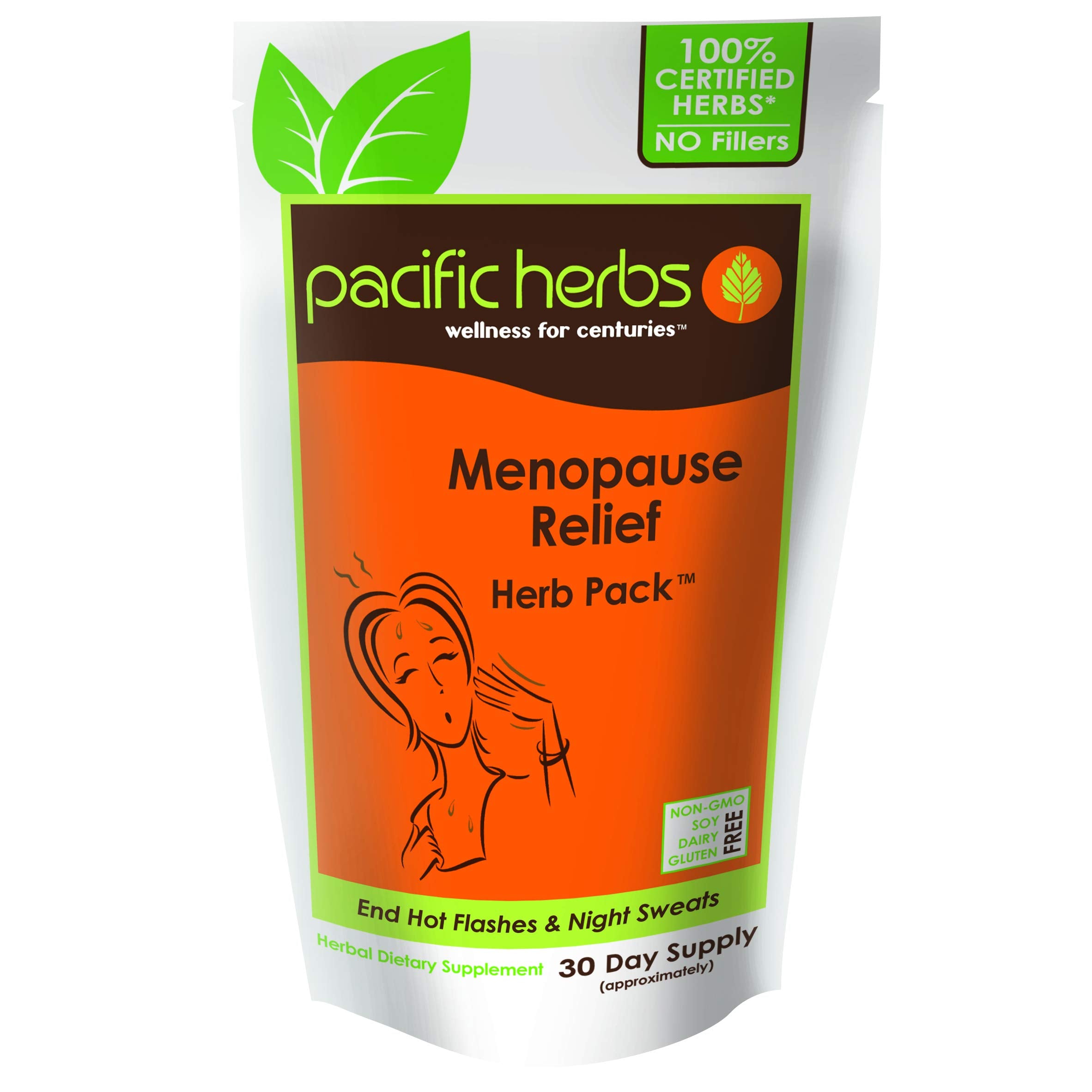 Pacific Herbs Menopause Relief Pack front-of-box showing natural balance support.