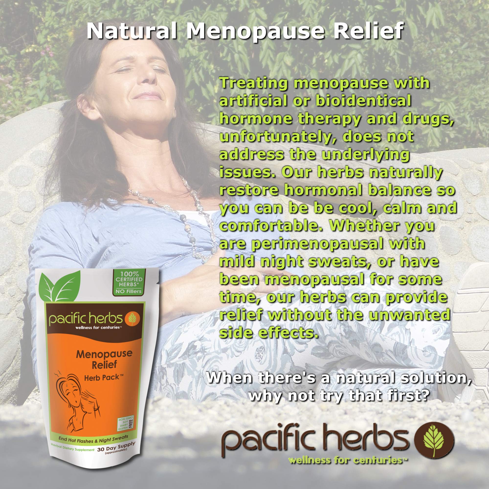 Pacific Herbs Menopause Relief Pack packaging open highlights convenient long-term herbal plan.