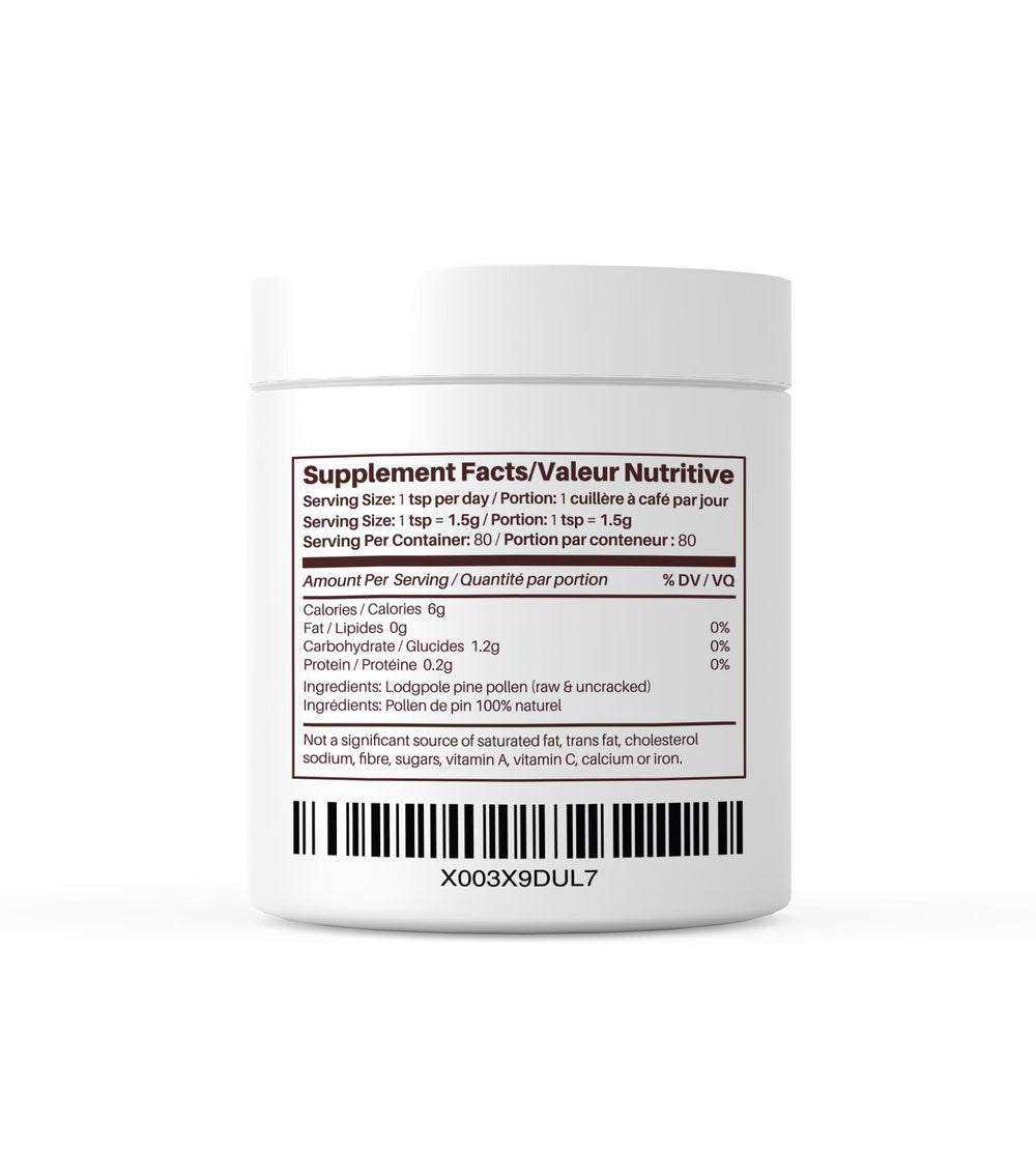 Pacific Rim Mushrooms Organic Pine Pollen Powder 80-serving jar.