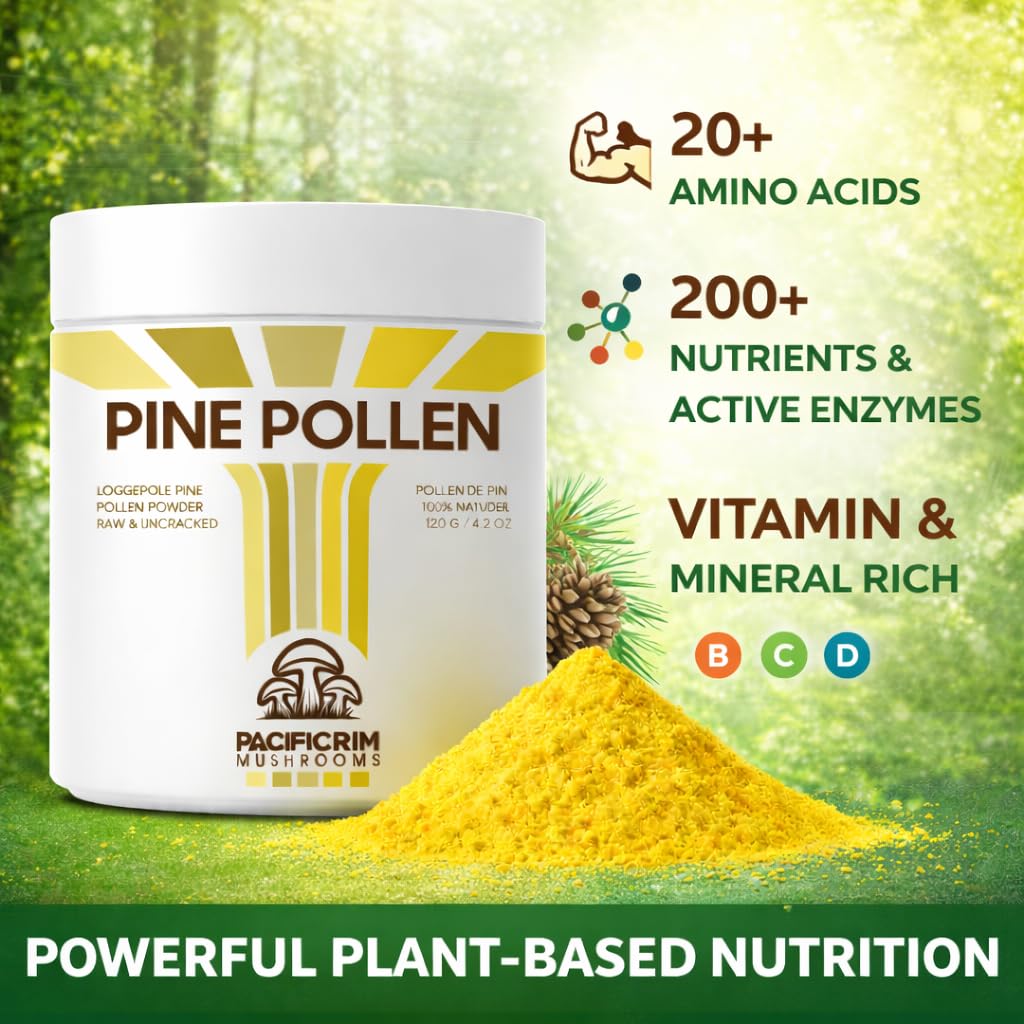 Pacific Rim Mushrooms Pine Pollen Powder scoop, convenient serving measure.