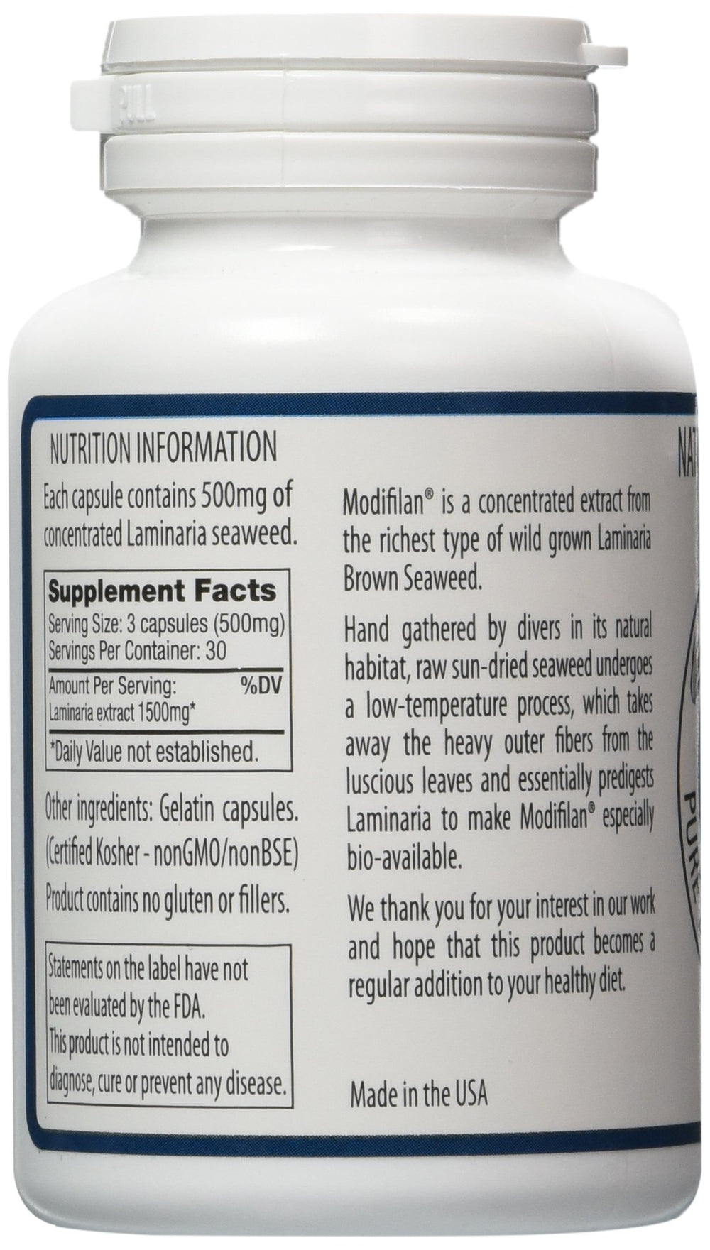 Modifilan capsules closeup shows 270 capsules in 3-pack for extended use.