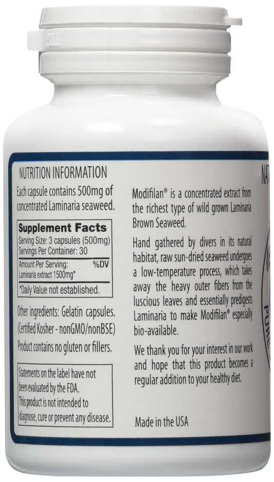 Modifilan capsules closeup shows 270 capsules in 3-pack for extended use.