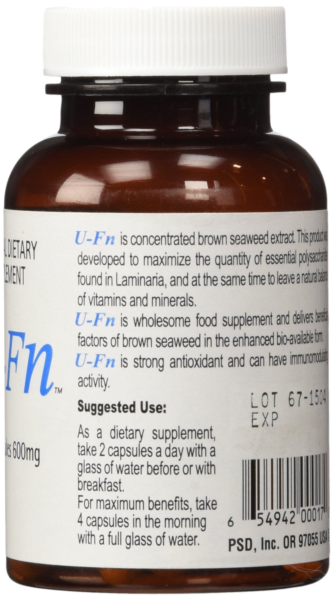 Close-up of U-Fn capsules showing 600 mg potency.
