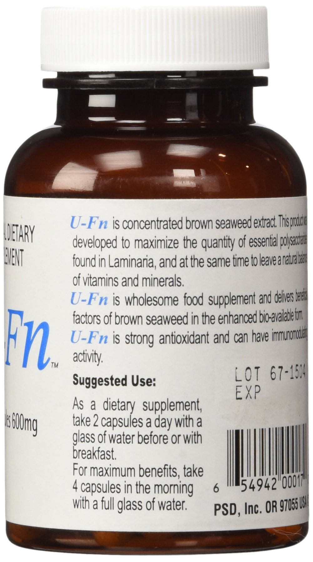 Close-up of U-Fn capsules showing 600 mg potency.