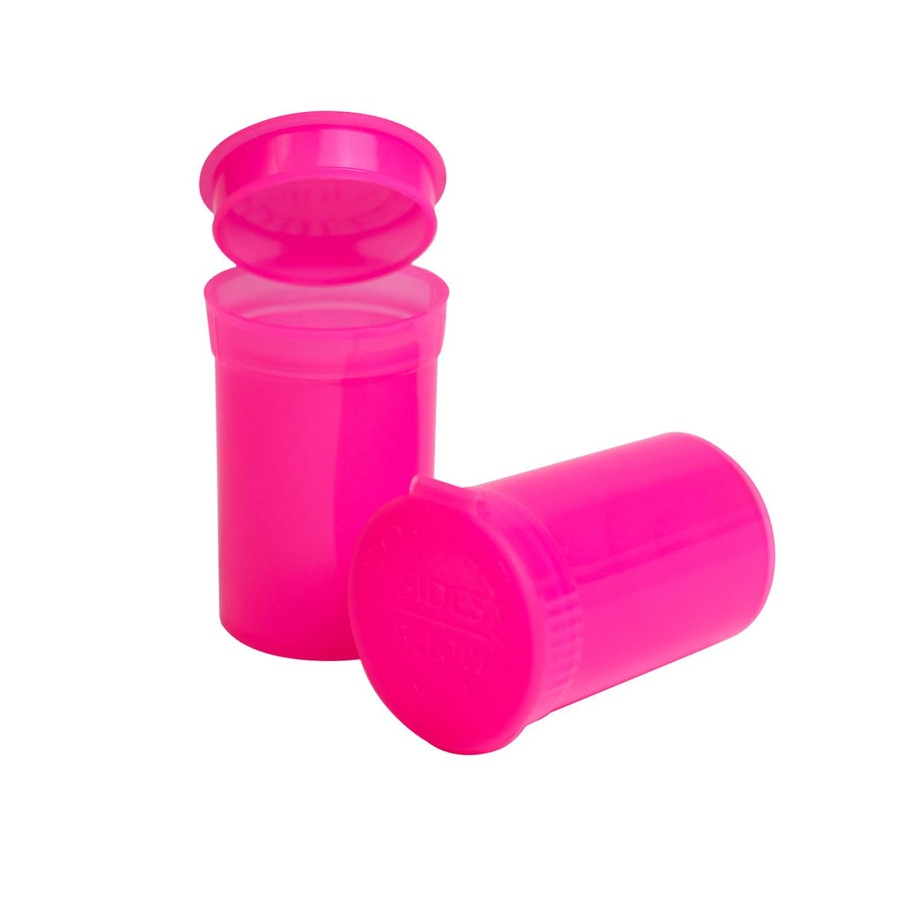 Packlahoma 6-dram clear pop-top bottle showing compact design for small-item storage.