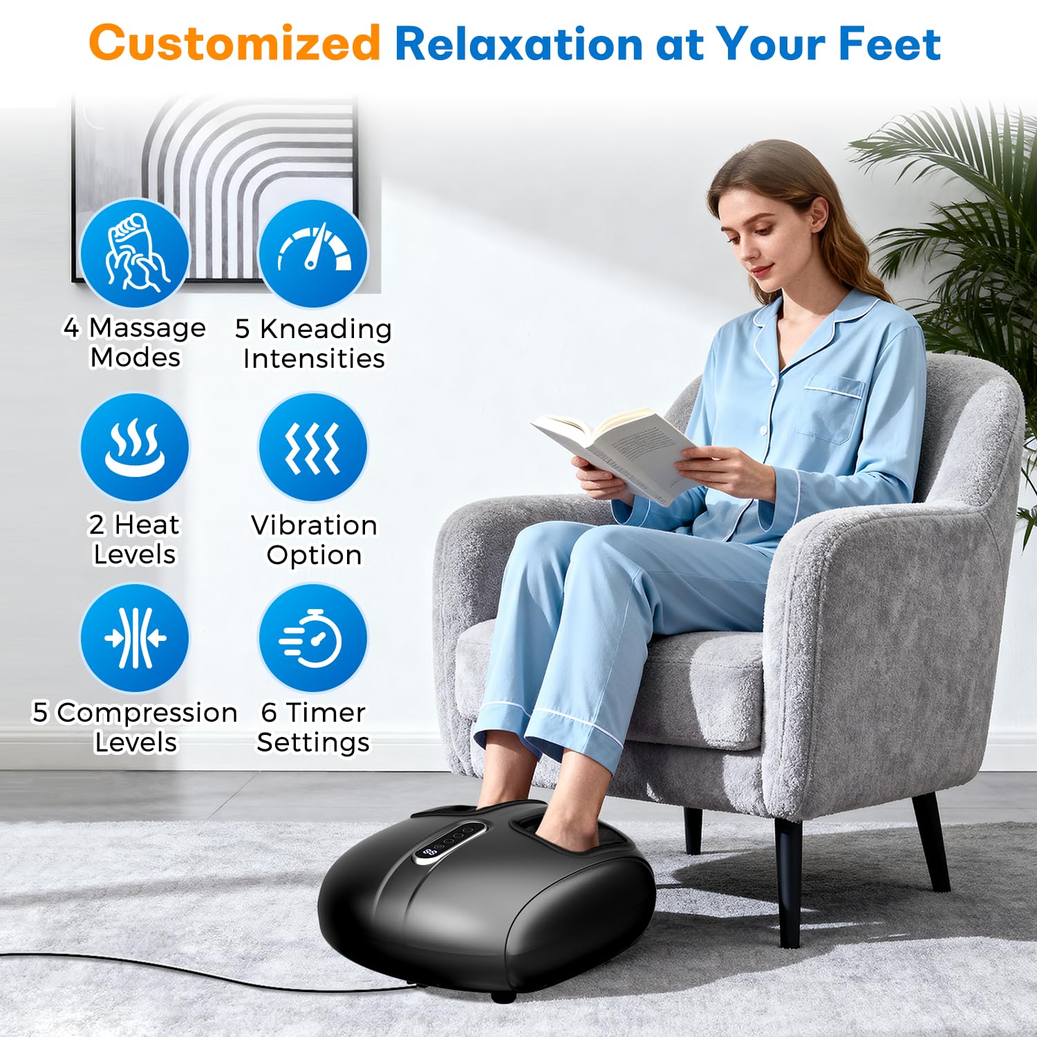 PACOVY Shiatsu Feet Massager back view illustrating stable design for daily use.