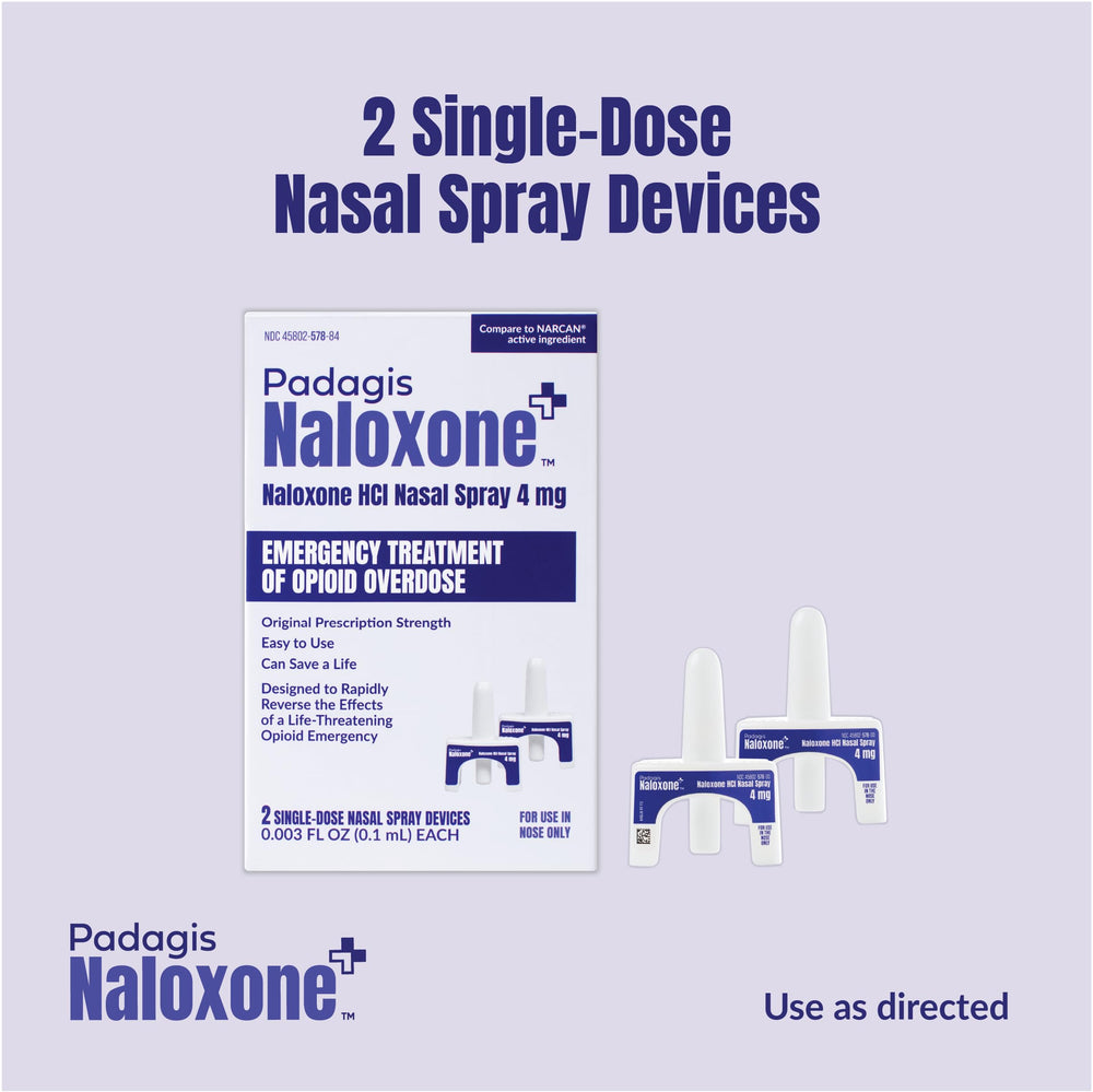 Padagis Naloxone nasal spray nasal-delivery system for convenience