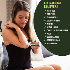 Close-up of arnica and menthol ingredients in Pain Grenade blend.