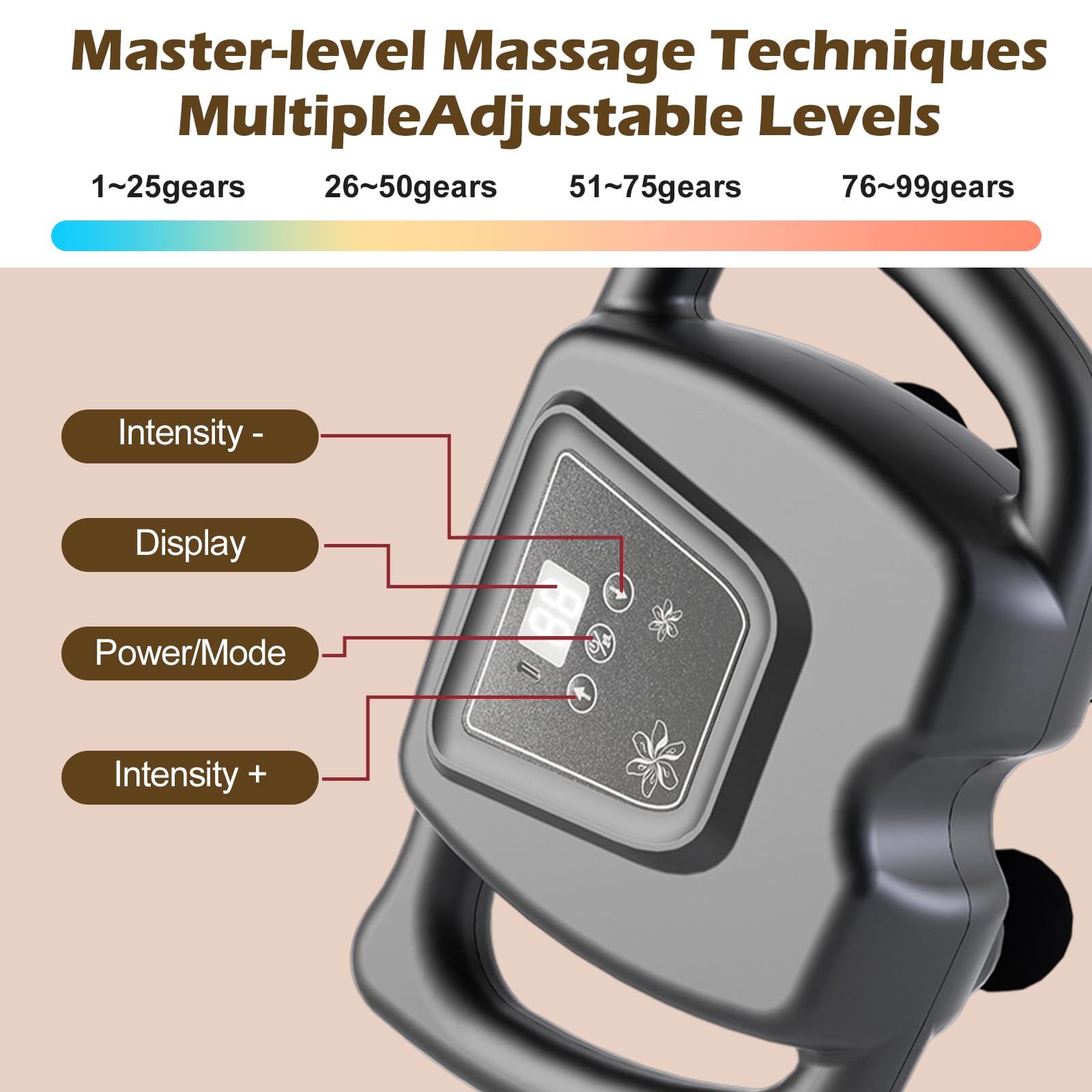 PakaLife ergonomic black massage gun designed for easy handling.