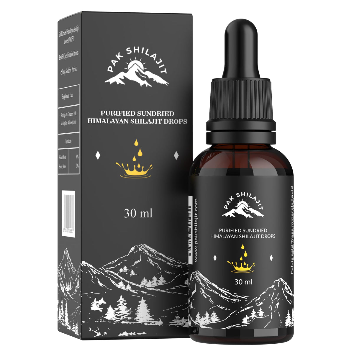 PakShilajit sun dried shilajit drops bottle showcases premium origin and gold grade quality for daily energy