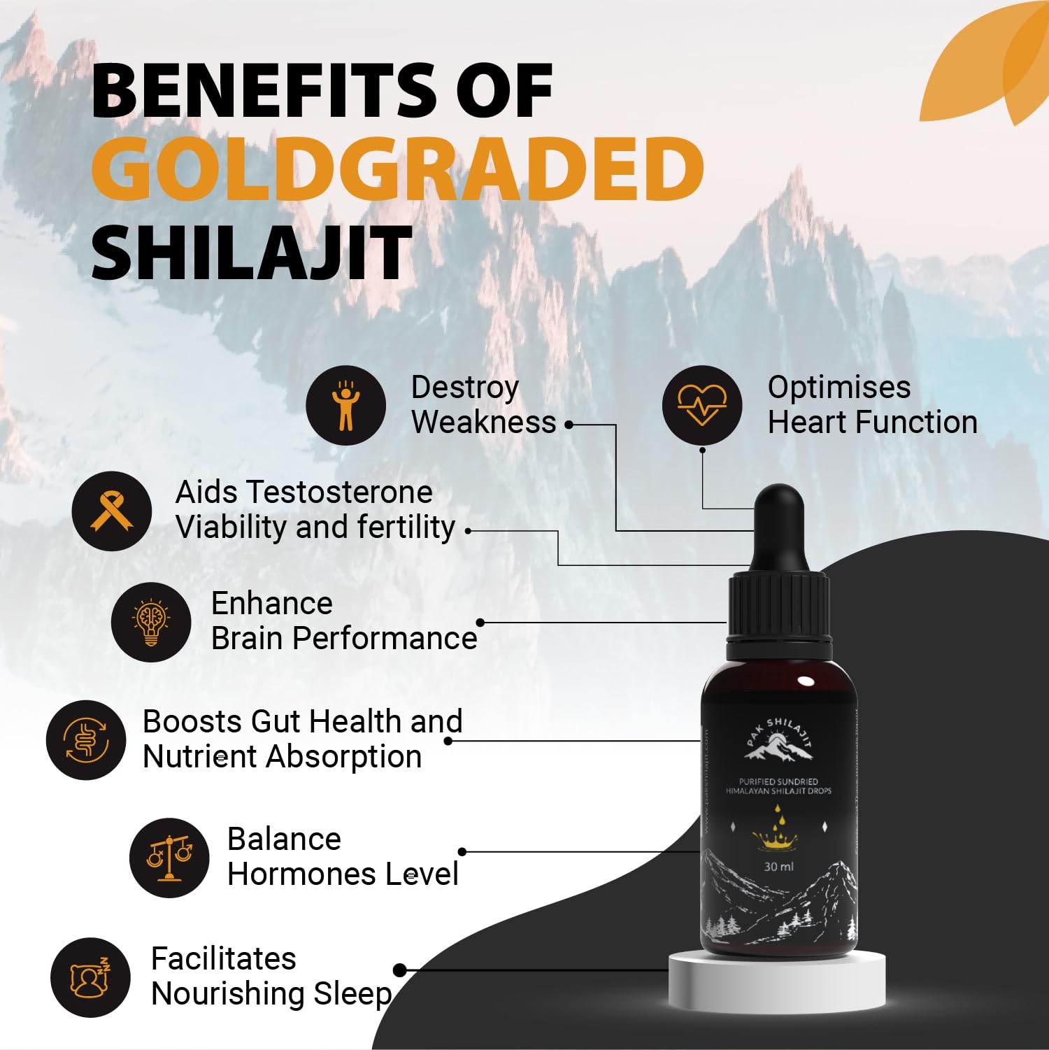 High fulvic acid concentration in PakShilajit drops supports nutrient delivery