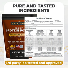 Paleo Pro Beef Protein Powder Cocoa scoop highlights easy daily protein intake.