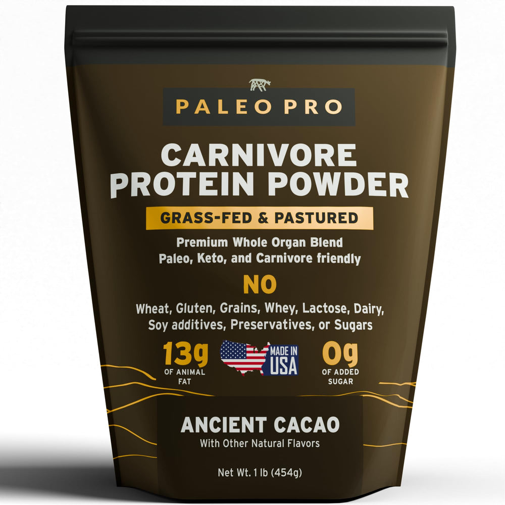 Paleo Pro Carnivore Complete Ancient Cacao bag with scoop for keto shakes