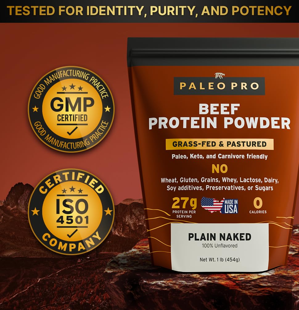 Powder being stirred into a glass of water with PaleoPro labeling visible.