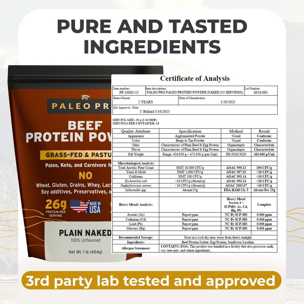 PaleoPro scoop beside the container for quick high-protein servings.