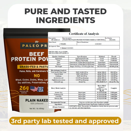 PaleoPro scoop beside the container for quick high-protein servings.