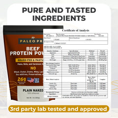 PaleoPro scoop beside the container for quick high-protein servings.