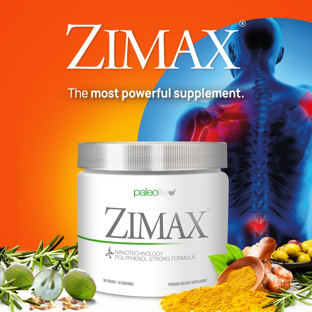 Paleolf ZIMAX canister open showing premium antioxidant powder.