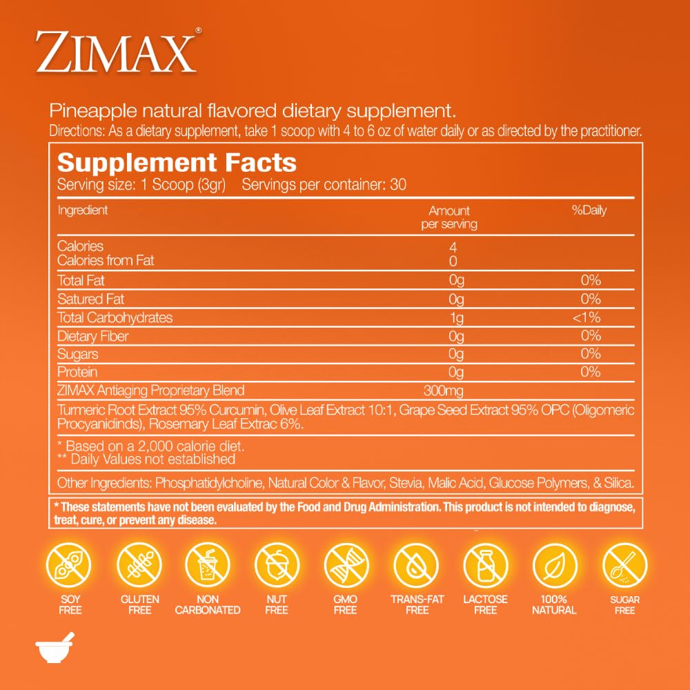 Paleolf ZIMAX ingredients illustration featuring curcumin and plant extracts.