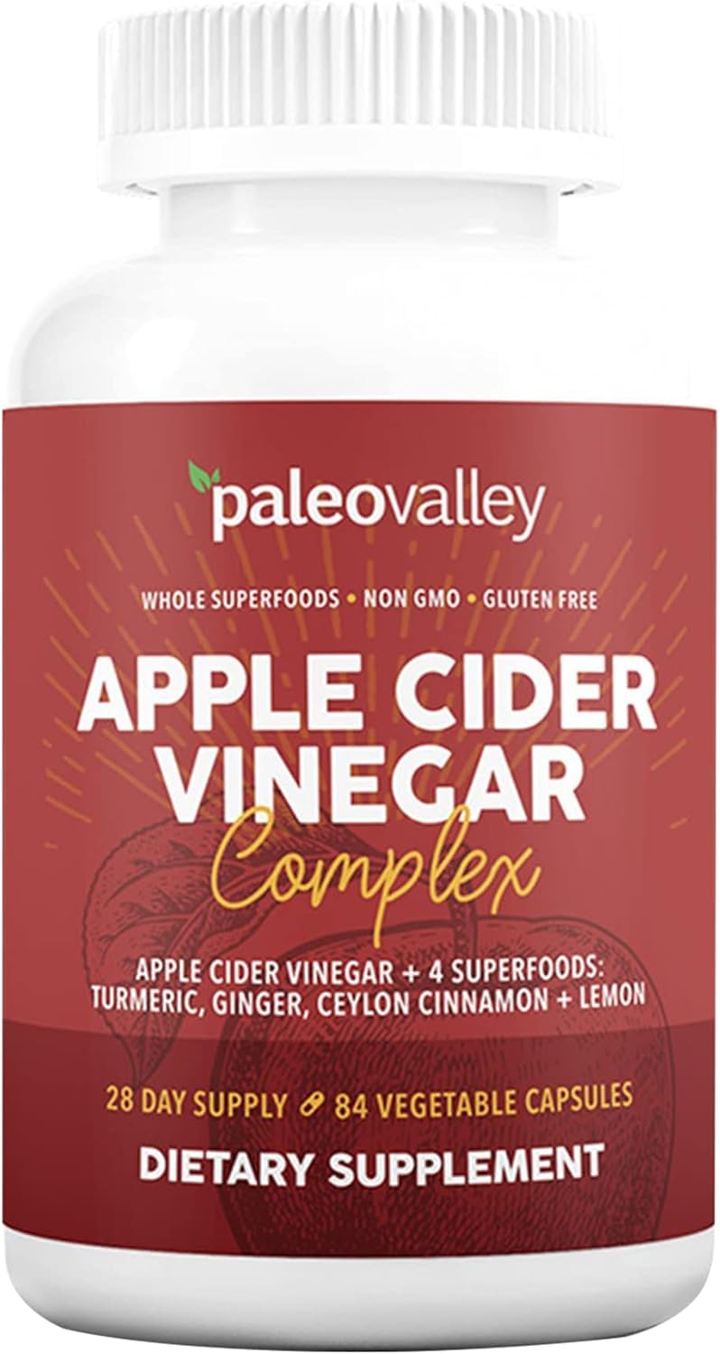 Paleovalley Apple Cider Vinegar Complex bottle label for keto-friendly daily use
