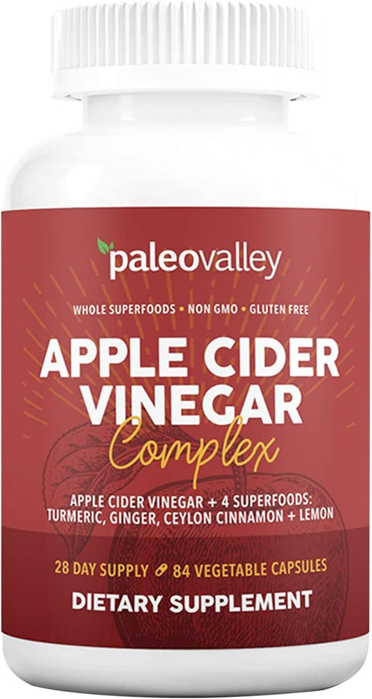 Paleovalley Apple Cider Vinegar Complex bottle label for keto-friendly daily use