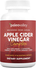 Paleovalley Apple Cider Vinegar Complex bottle label for keto-friendly daily use