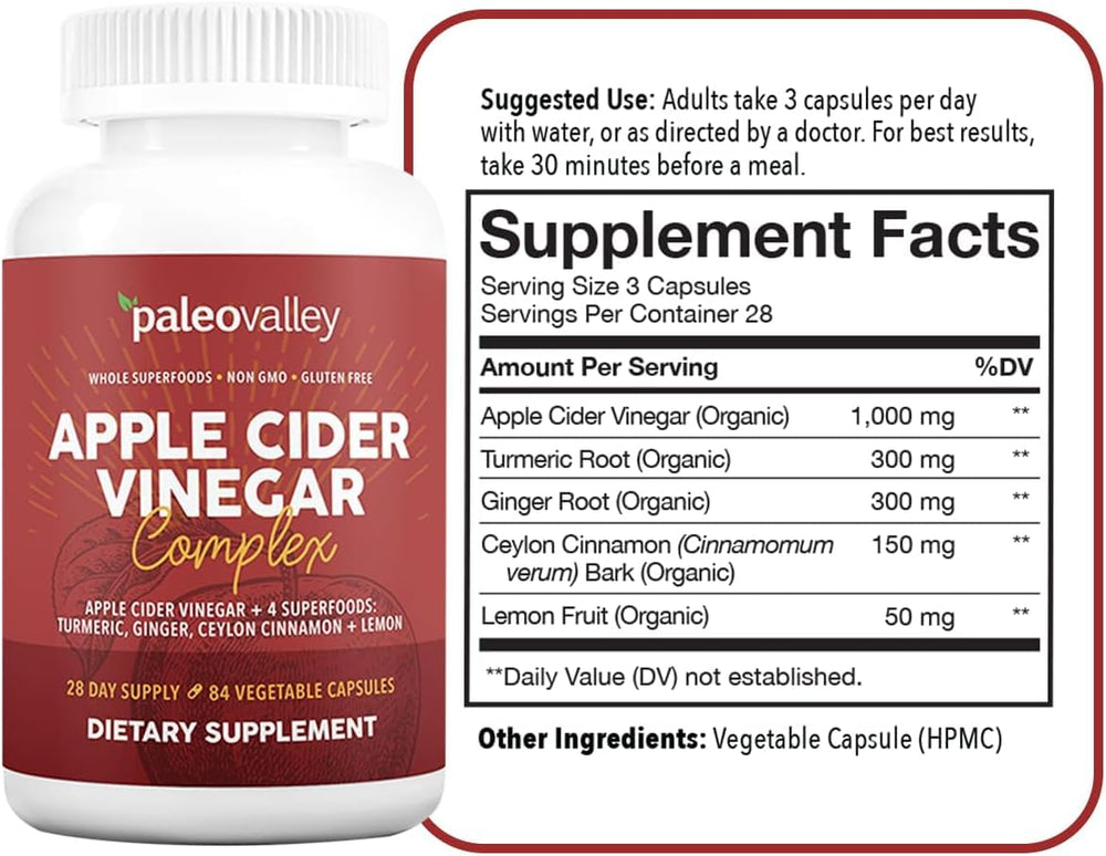 Paleovalley Apple Cider Vinegar Complex capsules ready for convenient daily intake