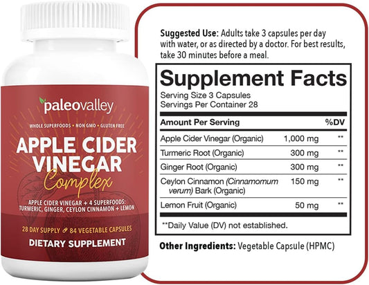 Paleovalley Apple Cider Vinegar Complex capsules ready for convenient daily intake