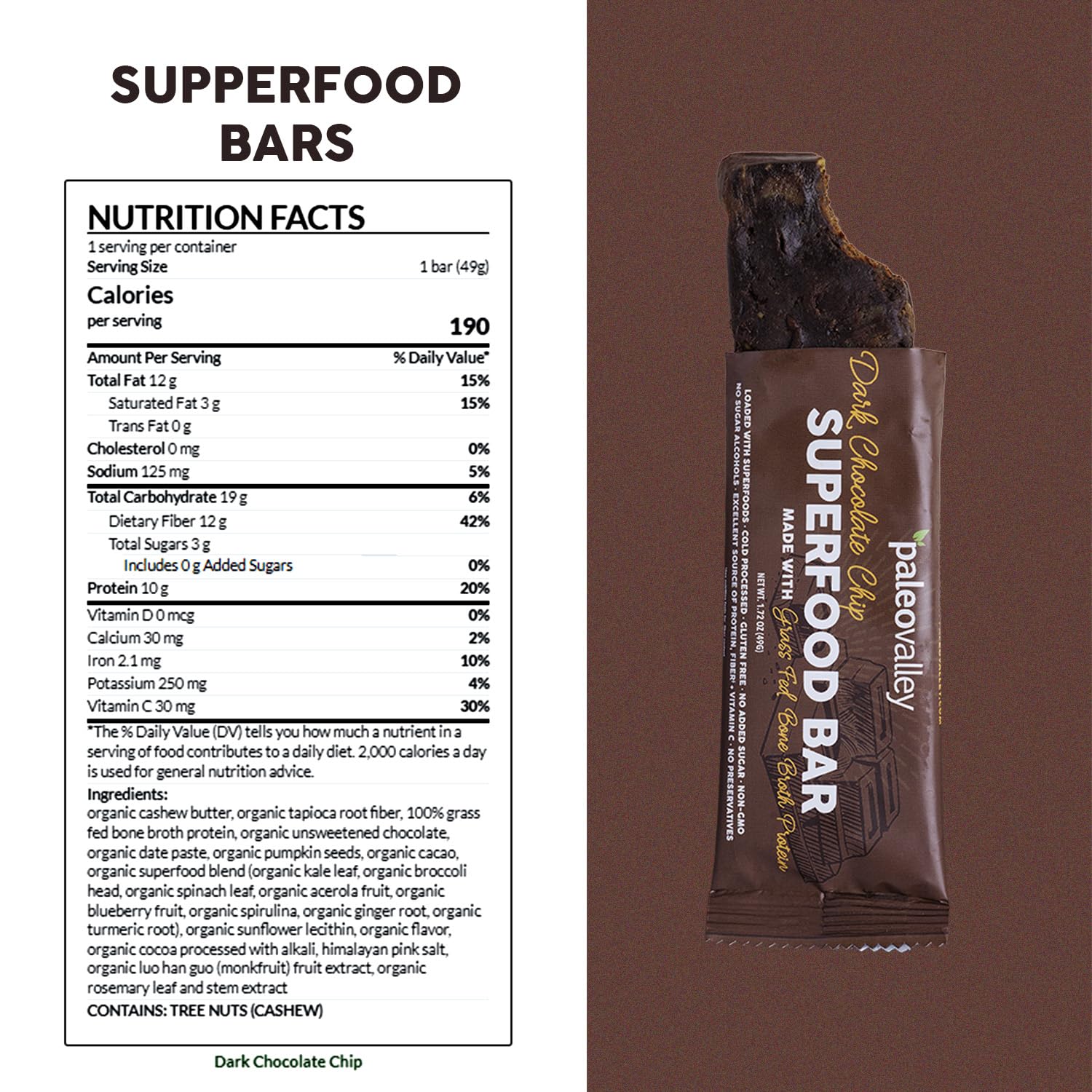 Dense chewy texture with real ingredients from Paleovalley bars.